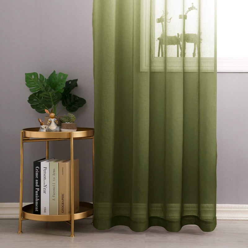 DWCN Faux Linen Ombre Sheer Curtains - Gradient Semi Voile Grommet Top Window Curtains for Bedroom and Living Room, Set of 2 Panels, 52 x 84 Inches Long, Olive Green - Image 4
